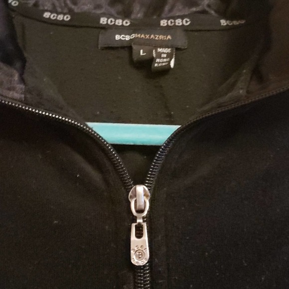 BCBG Black Velour Zip Jacket Sz L 90s Y2K Logo Track Street - Picture 4 of 8